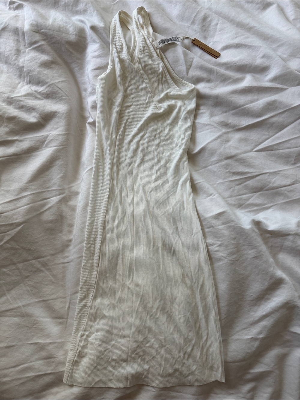 SKIMS One-Shoulder Ribbed Midi Dress in Cream